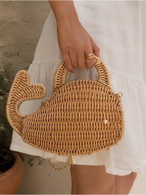 Tommy Bahama Whale Wicker Purse Crossbody Bag Natural NWT